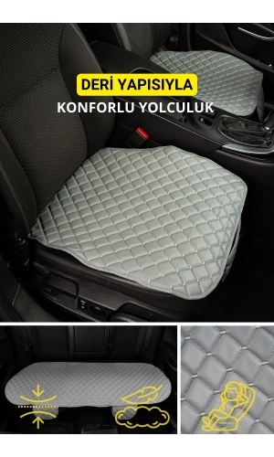Opel Corsa Deri Silinebilir Cepli Oto Kılıf-Minder Oturak Seti (3 parça) Gri