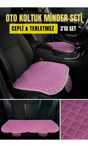 Opel Corsa Deri Silinebilir Cepli Oto Kılıf-Minder Oturak Seti (3 parça) Pembe