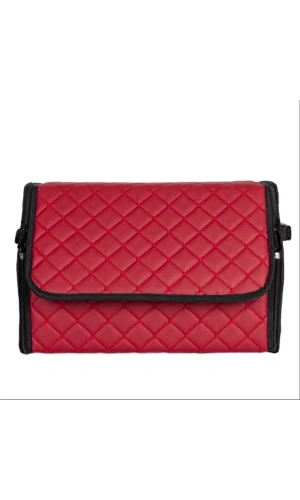 Oto Bagaj Organizeri Kapitone Deri Çanta Kırmızı Renk