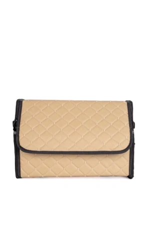 Oto Bagaj Organizeri Kapitone Deri Çanta Krem Renk