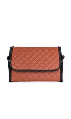 Oto Bagaj Organizeri Kapitone Deri Çanta Taba Renk