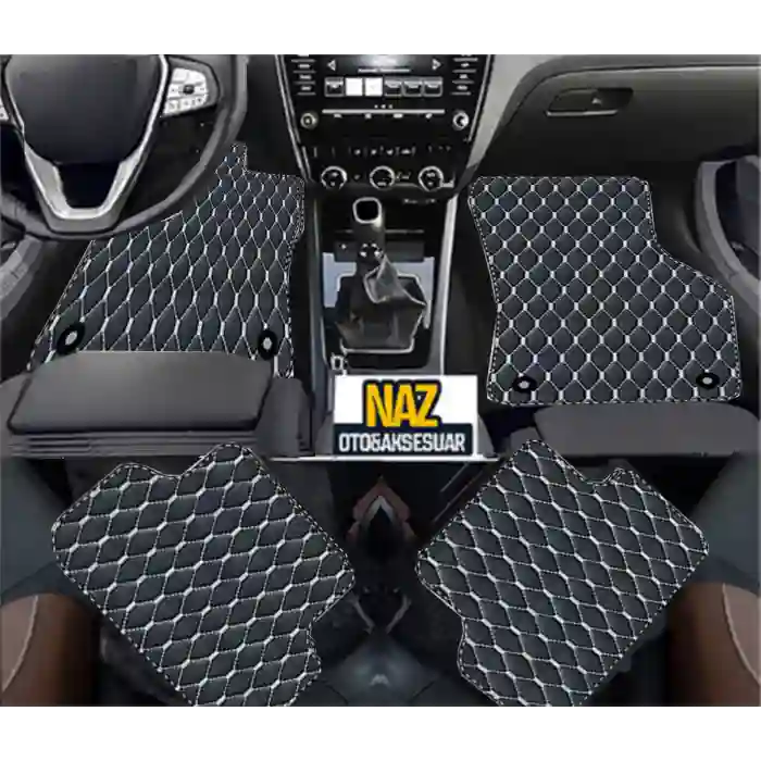 CİTROEN c4 picasso 2013+ Uyumlu Beyaz Dikişli Siyah Deri Paspas