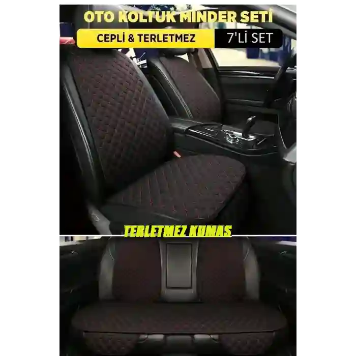 Citroen Ds5 Terletmez Kumaş Minder Seti 7 Parça Full Takım siyah-kırmızı