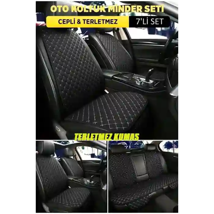 Geely Emgrand Terletmez Kumaş Minder Seti 7 Parça Full Takım siyah-beyaz