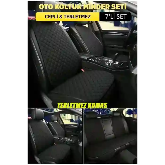 Volkswagen Jetta Terletmez Kumaş Minder Seti 7 Parça Full Takım siyah-siyah