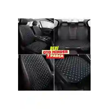 Araba Koltuk Deri Minderi 7 Parça Ön ve Arka Oturak Sırt Dayama Minder Siyah Beyaz