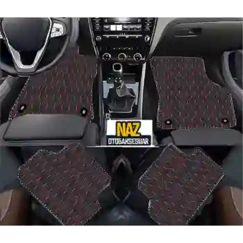 HYUNDAİ i30 OTOMATİK VİTES 2018+ Uyumlu Kırmızı Dikişli Siyah Deri Paspas