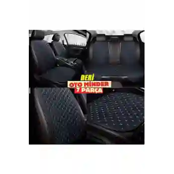 Kia Pride Koltuk Deri Minderi 7 Parça Ön Ve Arka Oturak Sırt Dayama Minder siyah-mavi