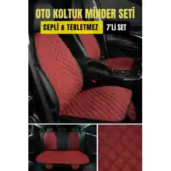Skoda KAMİQ 2019 +Terletmez Kaymaz Keten Oto Minder Kılıf Komple Set(7Parça) Kırmızı