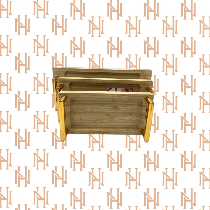 ALK-1590 28 CM  METAL KULPLU BAMBU SUNUM TEPSİSİ