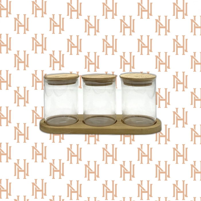 MDS1117- BAMBU 3LÜ YUVARLAK CAM KAVANOZ*48