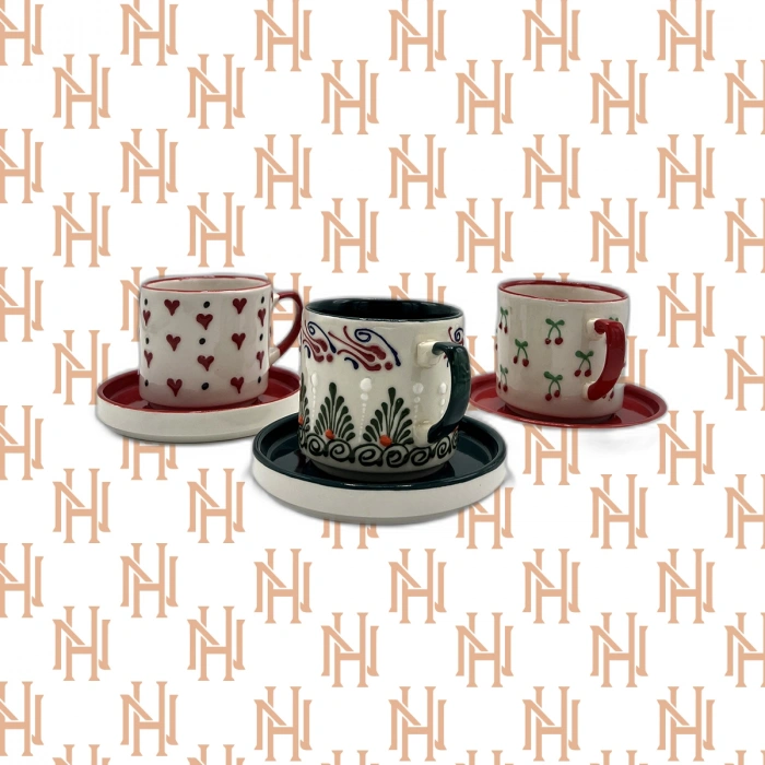 NUHA EL YAPIMI TEKLİ TABAKLI KUPA