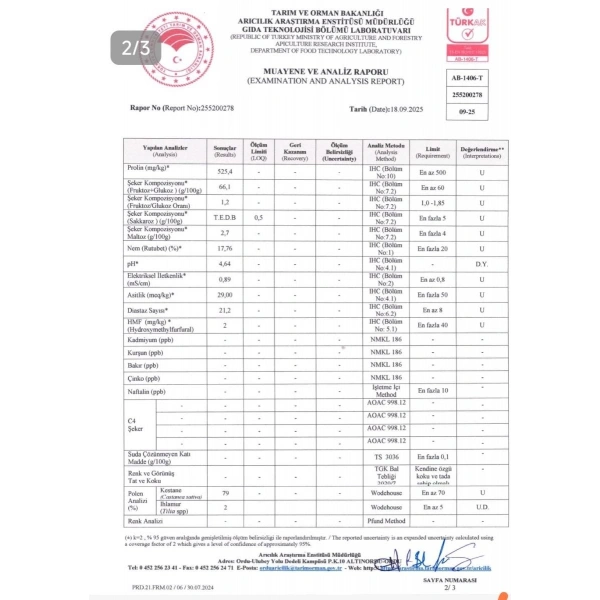 Kestane Balı 850 gr x 2 Adet Erdek Kapıdağ Ballıpınar Köyüden