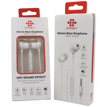 (Beyaz) Mikrofonlu Stereo Bass Kulaklık Arbaks ARB-221