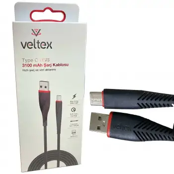 (TYPE-C) 3.1A Hızlı (SİYAH) Şarj Veri Aktarımı Veltex VTX-402