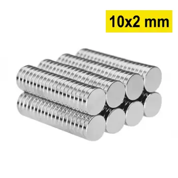 10 Adet 10x2mm Yuvarlak Neodyum Mıknatıs Güçlü Magnet Nikel Kaplamalı