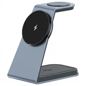 15w 3 In 1 Magsafe Type-C Girişli Kablosuz Şarj Standı T3 (Siyah - Beyaz)