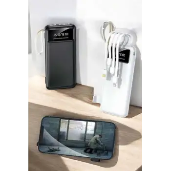 20.000 Mah Led Işıklı LCD Ekran USB Girişli Type-C Lightning Powerbank