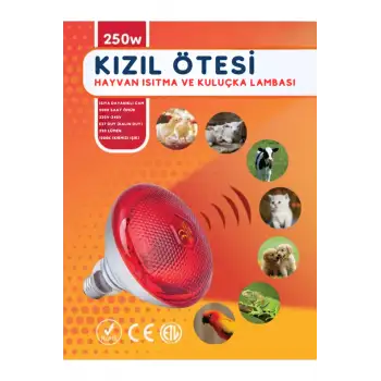 250W Kızılötesi (infrared) Isıtıcılı Hayvan Isıtma ve Kuluçka Lambası (Kırmızı Işık) E27 (Kalın Duy)