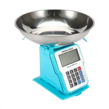 30kg 1g Dijital Kefeli Terazi Pilli ve Adaptörlü Elektronik Tartı, Paslanmaz Çelik Tepsili Tutar Hesaplama Mavi