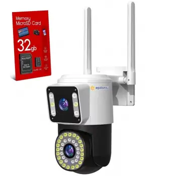 32 gb Hafıza Kartlı 4MP Yoosee Çift Lens IP Kamera - WIFI Otomatik İzleme, Su Geçirmez Kablosuz Güvenlik Ev Kamerası, Renkli Gece Görüş