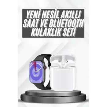Akıllı Saat Gümüş Kasa Bluetooth Kulaklık Hediyeli Çok Fonksiyonlu İkili Set