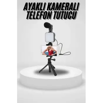Akıllı Telefon Vlog Kiti Tripod Mini Mikrofonlu Telefon Tutucu