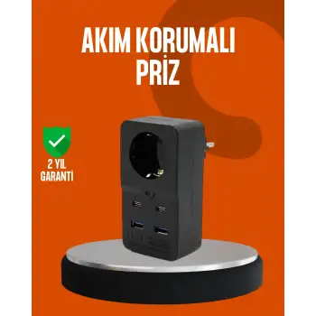 Akım Korumalı Priz 4 USB Type C Destekli Yüksek Isı Dayanımlı