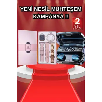 Aksesuar Hediyeli Akıllı Saat ve Dijital Göstergeli Powerbankli Bluetooth Kulaklık