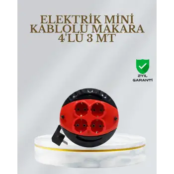 CE Belgeli 3 Metre 4’lü Kablolu Priz Makara