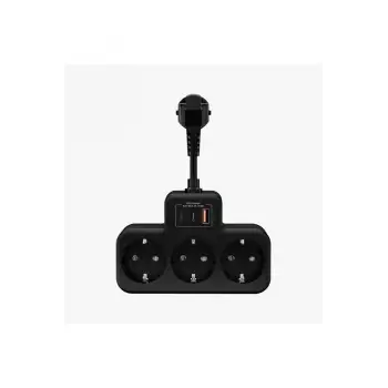 Çoklu Kablolu Priz Yüksek Gerilim Korumalı 3’lü Priz 1x Usb 2x Type-c Çıkışlı Grup Priz Çoğaltıcı Siyah