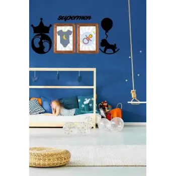 Deco103 Supermen Dekoratif Duvar Süsü Tablo Aksesuar Ahşap Tasarım Hediye Pano Sticker Seti