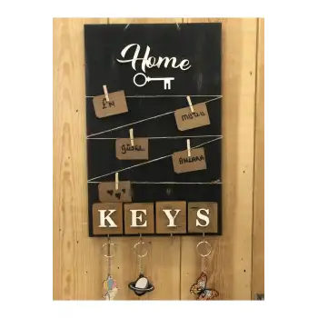 Dekoratif Home Keys Ahşap Resimlik ve Notluk (Kahverengi)