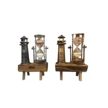 Deniz Feneri Kum Saati Ahşap Görünümlü Vintage Tarz Biblo