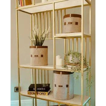 Deri Şeritli Yuvarlak Çok Amaçlı Düzenleyici Organizer Kutu Keçe Sepet (maxi) 03815