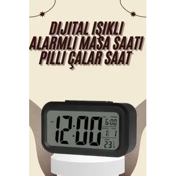 Dijital Masa Saati Termometreli Takvim Çalar Saat Led Ekran Pilli