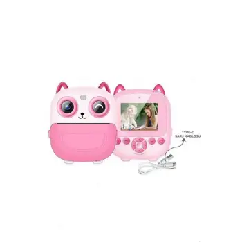 Dijital Video Fotoğraf App Destekli Çocuk Kamerası Termal Resim Kağıt Baskılı Yazıcı Pembe