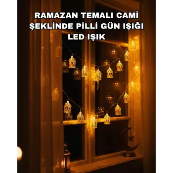 Ev Dekoru İçin Ramazan LED Işık Pilli Sıcak Sarı Cami Figürlü