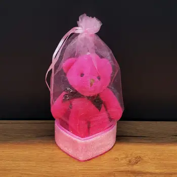 Hediyelik Pembe Tül Kese Ve Ayıcık