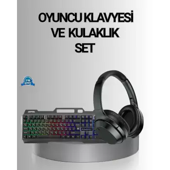 Işıklı  Klavye Mouse ve Bluetooth Kulaklık Seti Türkçe Q USB