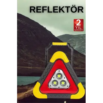 Işıklı Üçgen Reflektör Led Projektör Acil Durum Feneri Flaşör 500 Lümen