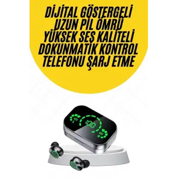 Kablosuz Bluetooth Kulaklık Çift Telefon Destekli Powerbankli Dijital Göstergeli