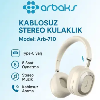 Kablosuz Stereo Kulaklık • Type-C Şarj • 8 Saat Oynatma • Kablosuz Arama • Model: Arb-710