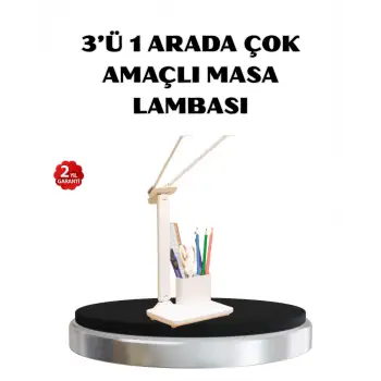 Kalemlik ve Telefon Standlı Masa Lambası – Kısılabilir LED Işık, Göz Dostu Tasarım