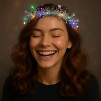 Kalp Püsküllü 3 Modlu LED Işıklı Taç Gümüş Renk