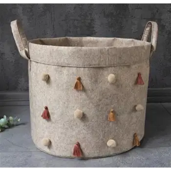 Katlanabilir Çok Amaçlı Ponponlu Yuvarlak Düzenleyici Saklama Kutusu Organizer Keçe (maxi Boy) - 03778