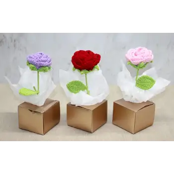 Kutulu Tekli El Örgüsü Gül Kutulu