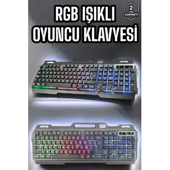 Led Işıklı  Klavye Usb Girişli RGB Işıklı Q Klavye Mouse Hediyeli