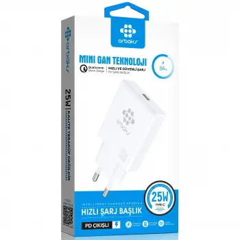 Mini GaN Teknoloji 25W PD 25W Tek Girişli Hızlı Şarj Başlik Arbaks ARB-015B