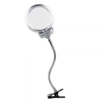 -2.5X130 MM 5X24 MM LED Aydınlatmalı Büyüteç,Masa üstü Metal Hortum Mandallı-MG15124-C